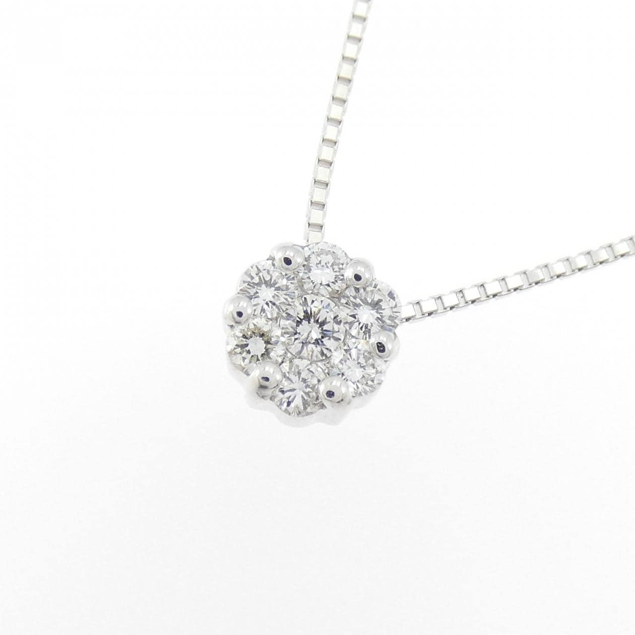 K18WG フラワー ダイヤモンド ネックレス 0.22CT