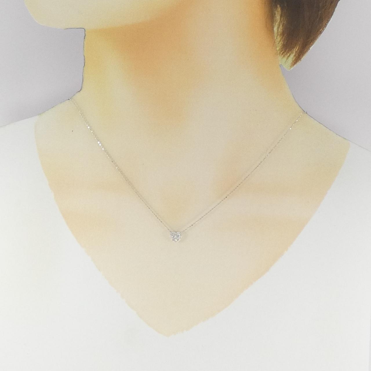 K18WG ハート パヴェ ダイヤモンド ネックレス 0.13CT