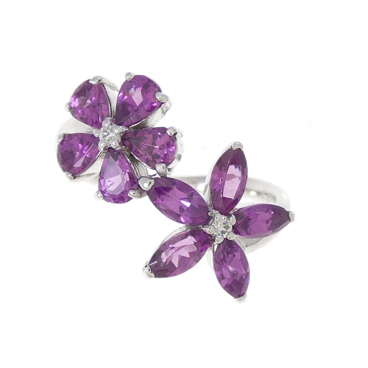 K18WG フラワー ガーネット リング 1.60CT