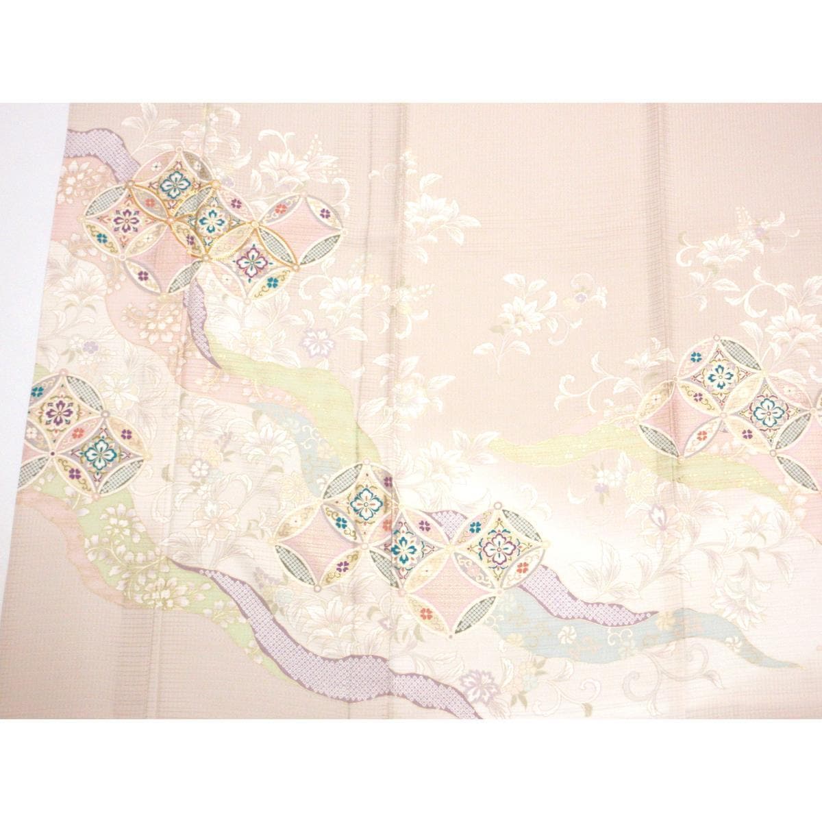 単衣　変わり絽織訪問着　友禅金彩加工　刺繍入りボカシ染