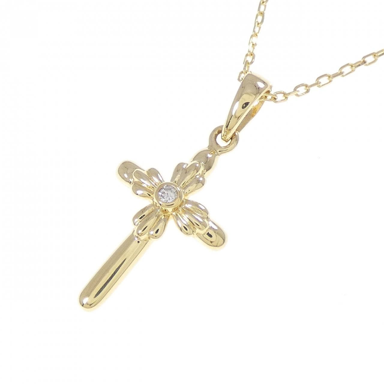 750YG/K18YG クロス ダイヤモンド ネックレス