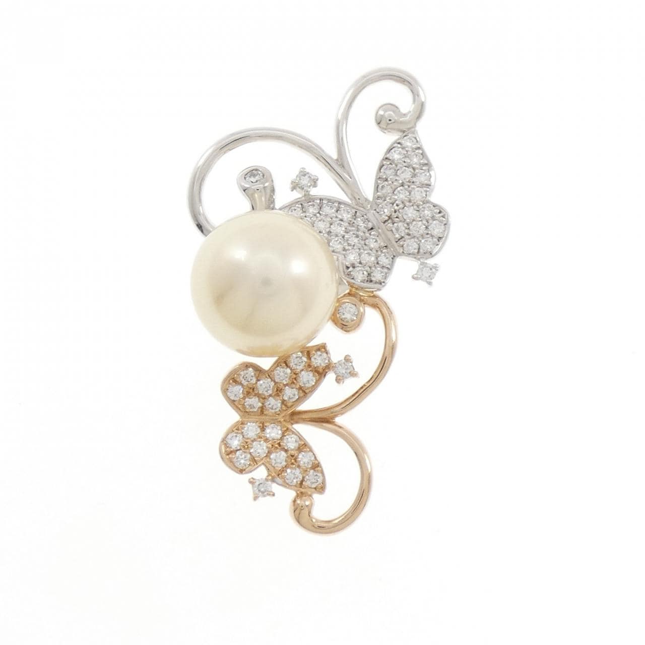 K18PG/K18WG バタフライ 白蝶パール ブローチ 11.2mm