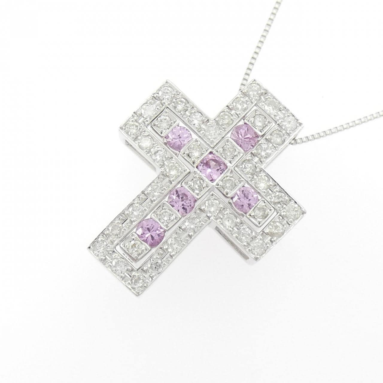 K18WG 2WAY クロス サファイヤ ネックレス 0.45CT