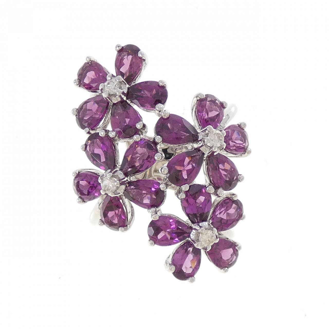 750WG フラワー ガーネット リング 9.75CT