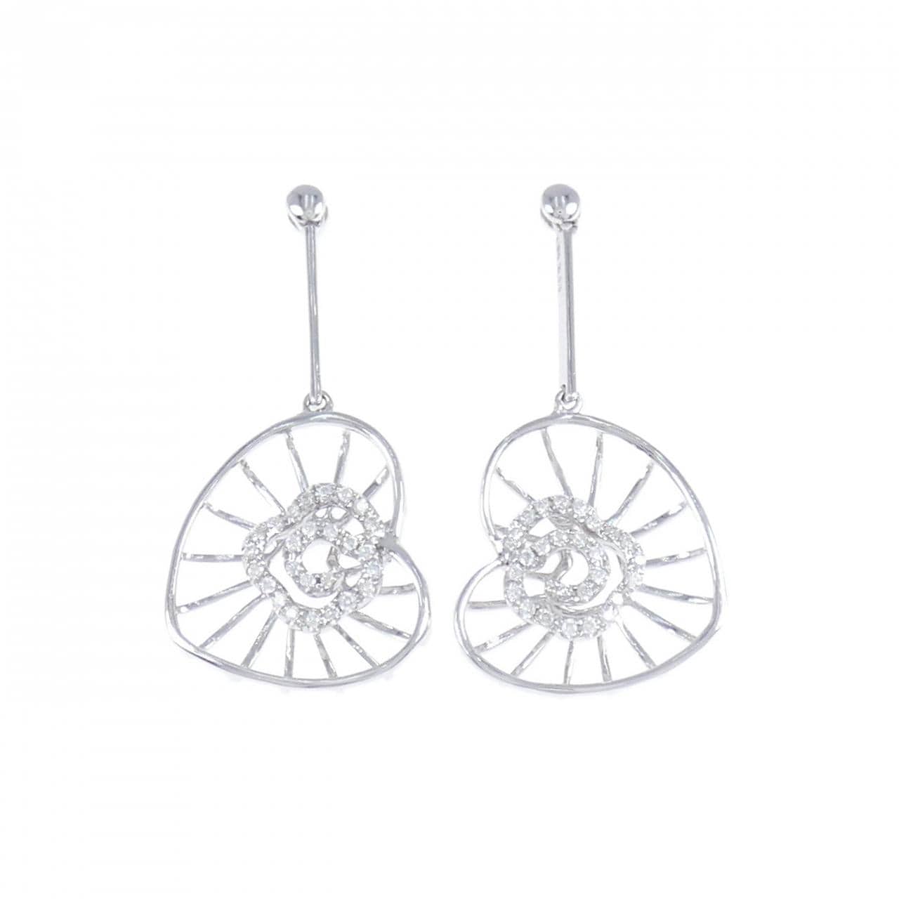 K18WG ハート ダイヤモンド ピアス 0.15CT
