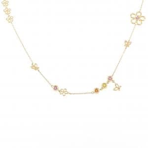 K18YG フラワー×バタフライ カラーストーン ネックレス