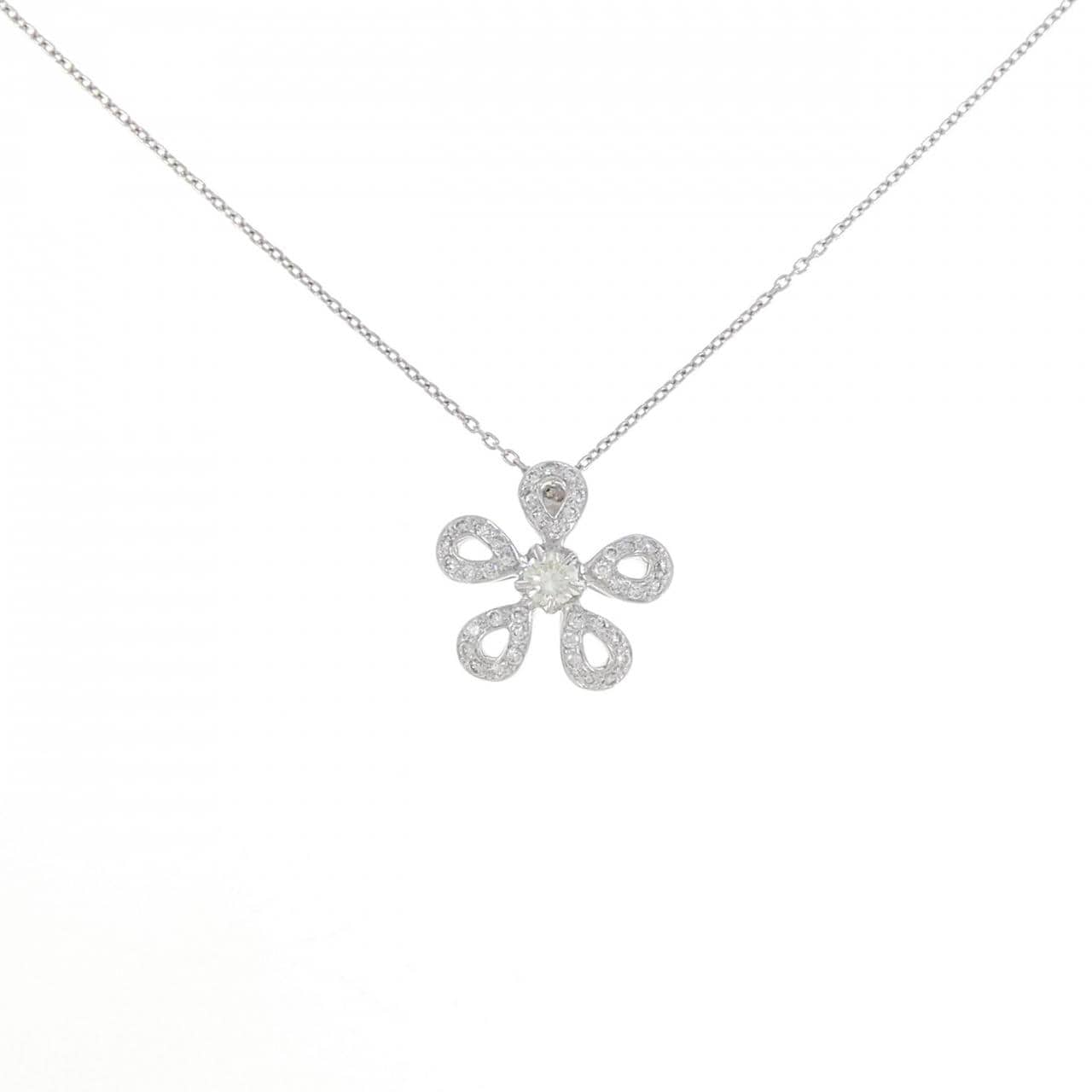 K18WG フラワー ダイヤモンド ネックレス 0.41CT