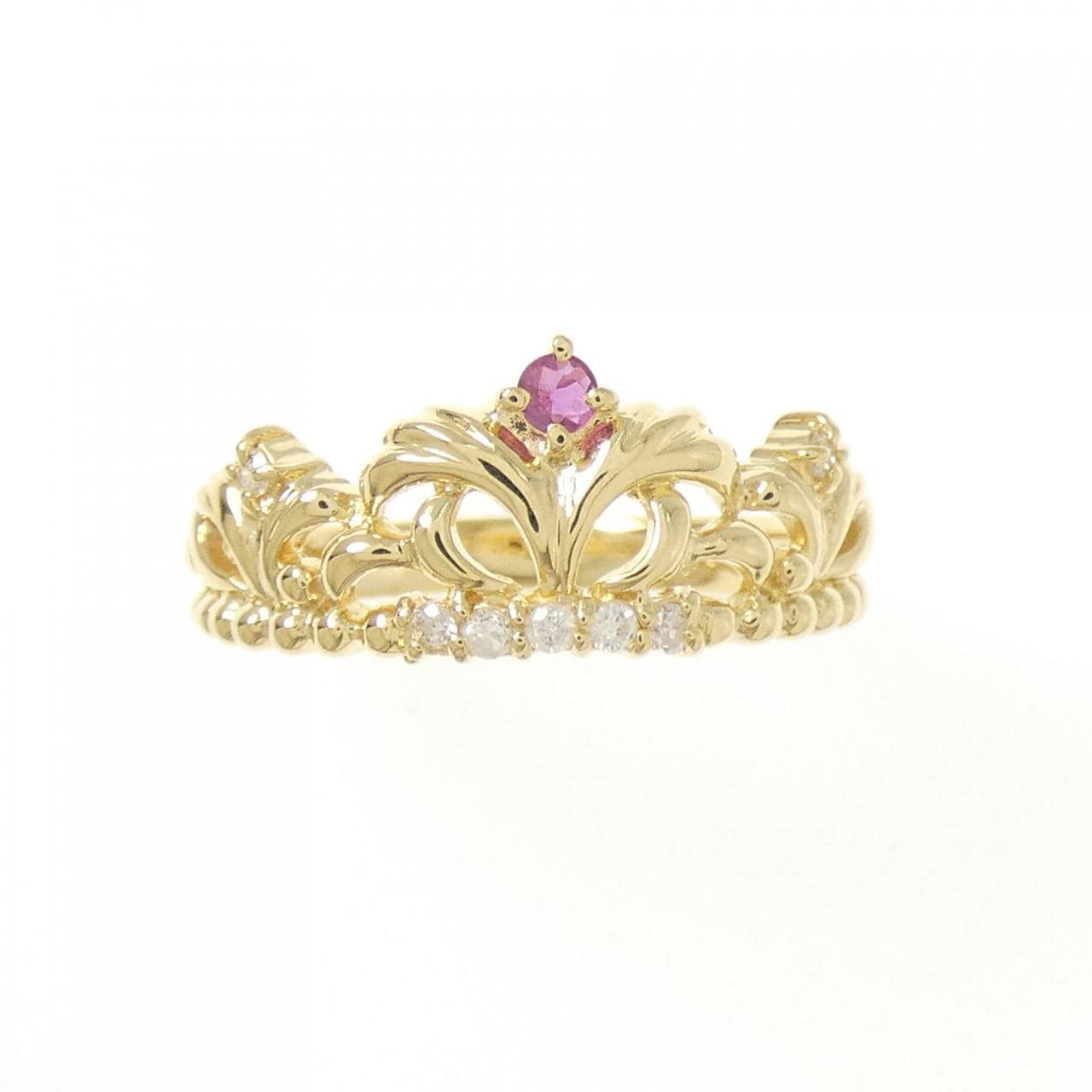K18YG ティアラ ルビー リング 0.06CT