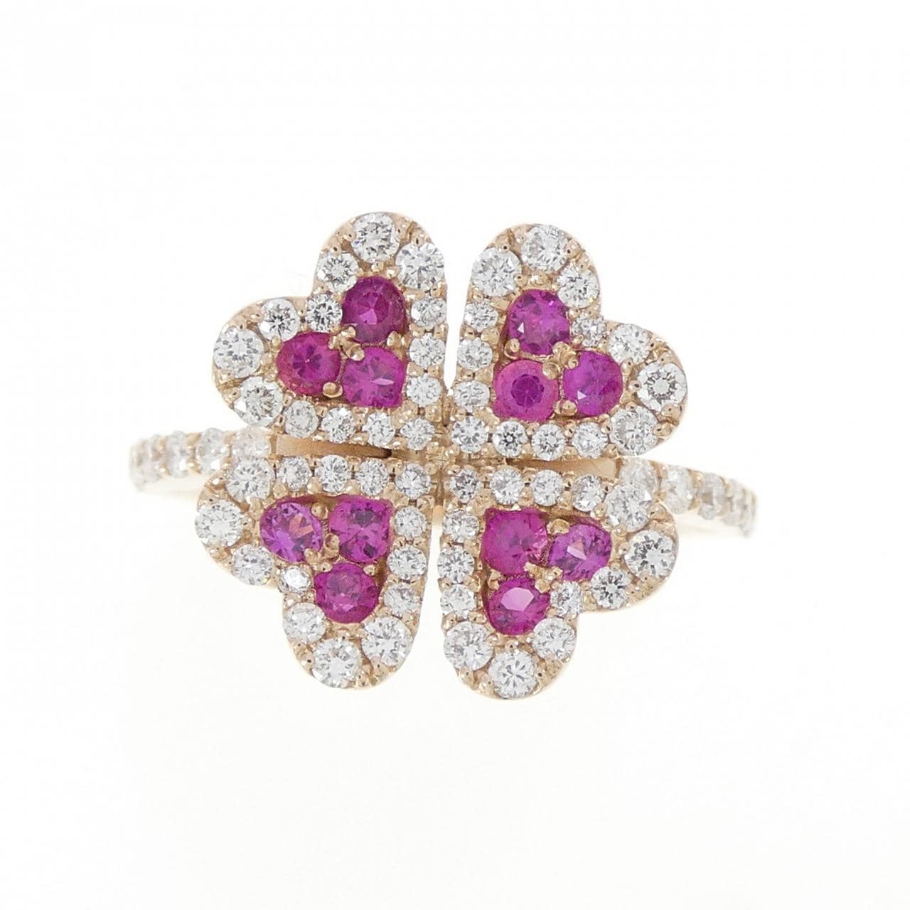 K18PG ハート×クローバー ルビー リング 0.43CT