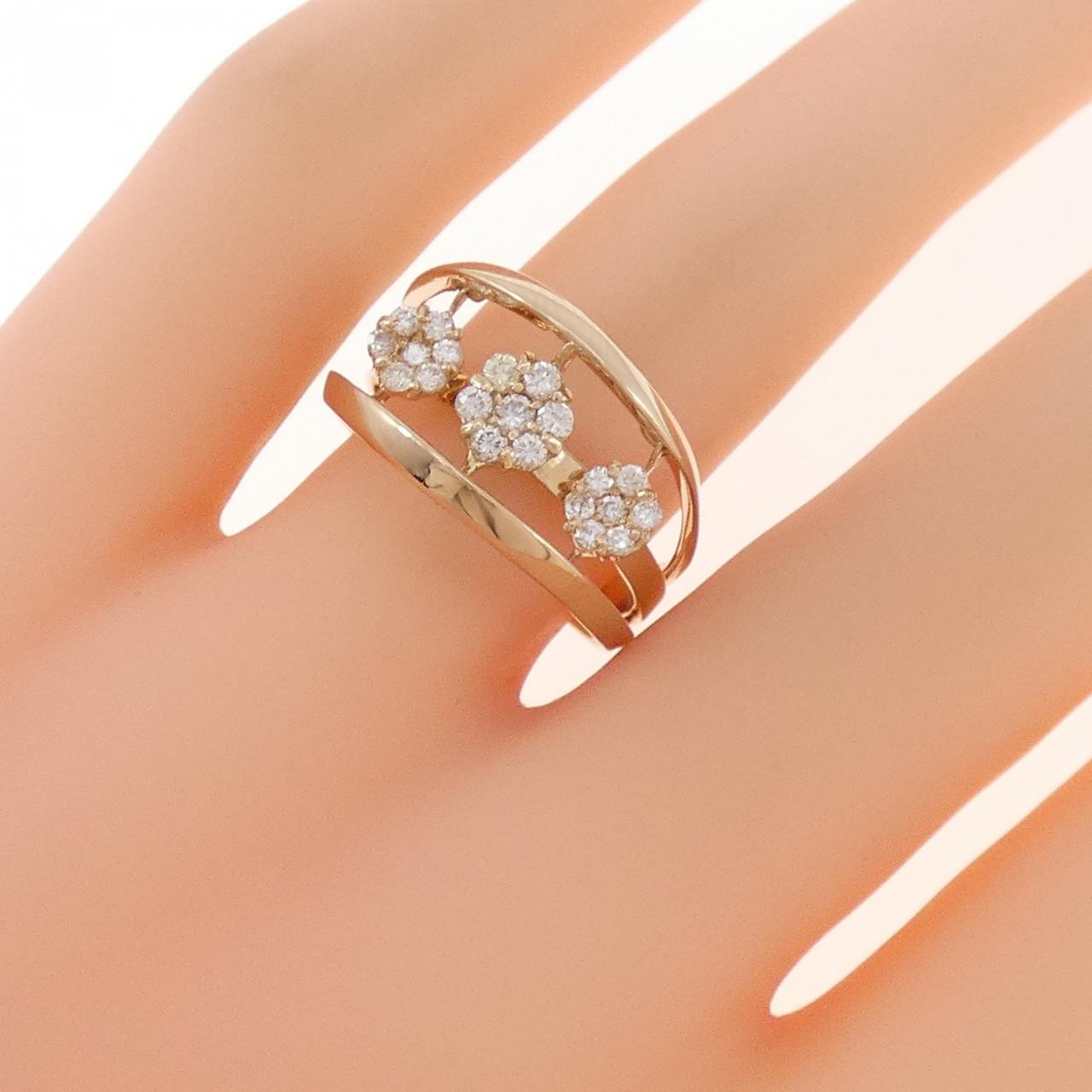 K18PG フラワー ダイヤモンド リング 0.30CT