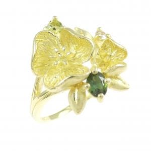 18KYG フラワー カラーストーン リング