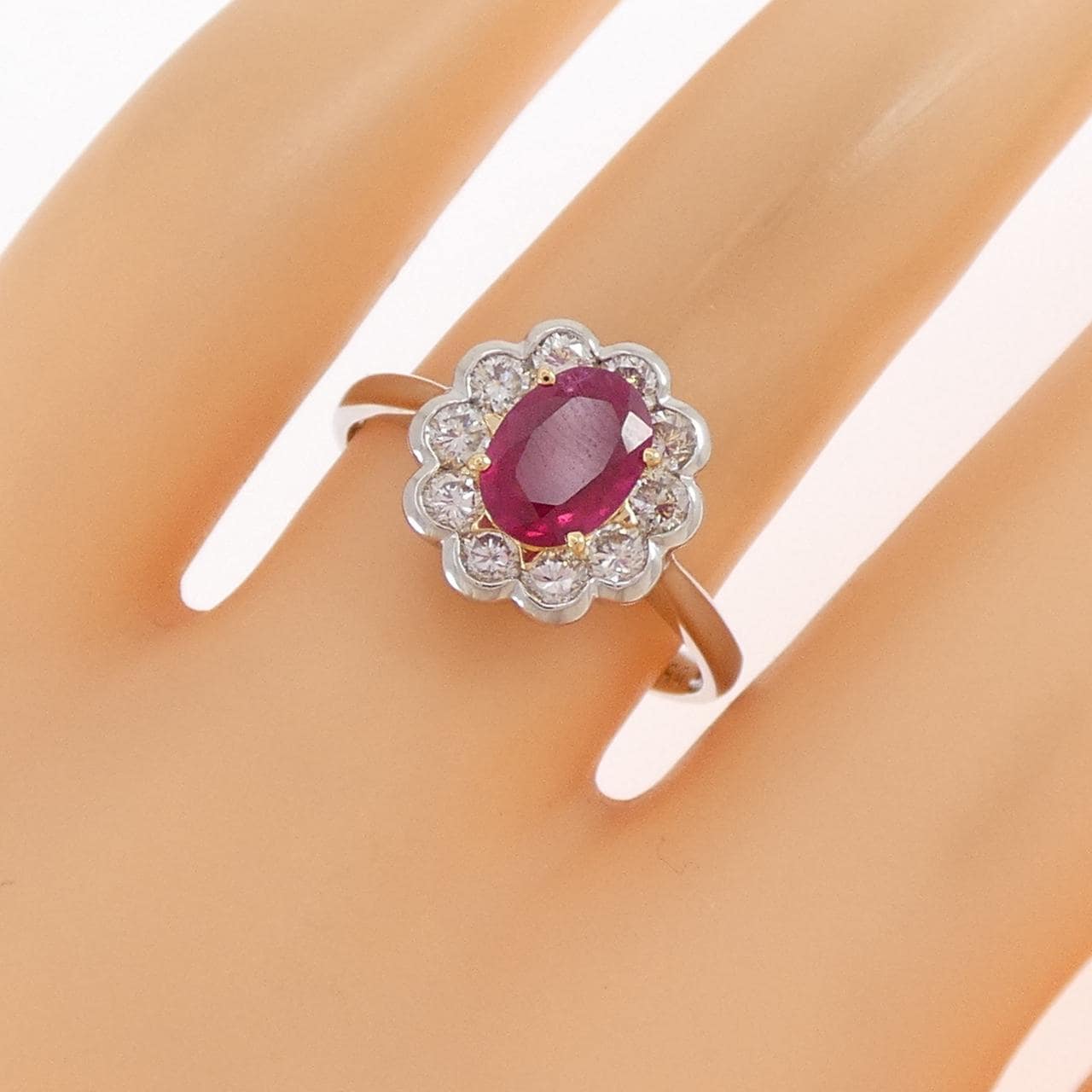 PT900/K18YG ルビー リング 0.76CT