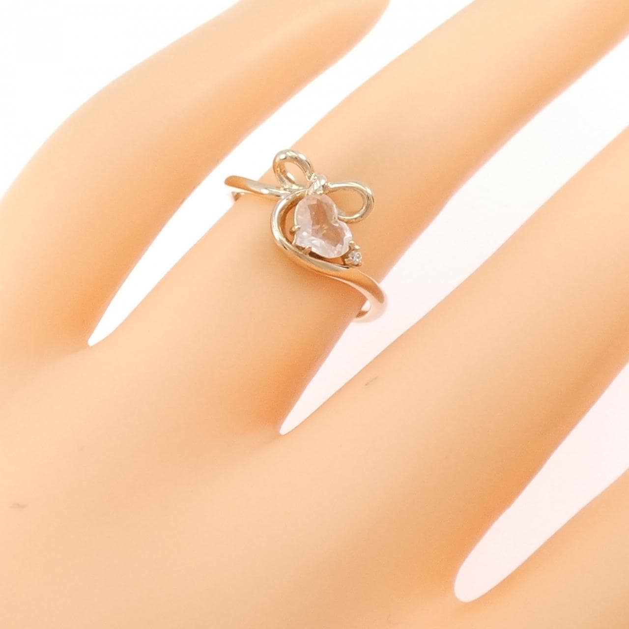 サマンサティアラ ハート ×リボン ローズクオーツ リング