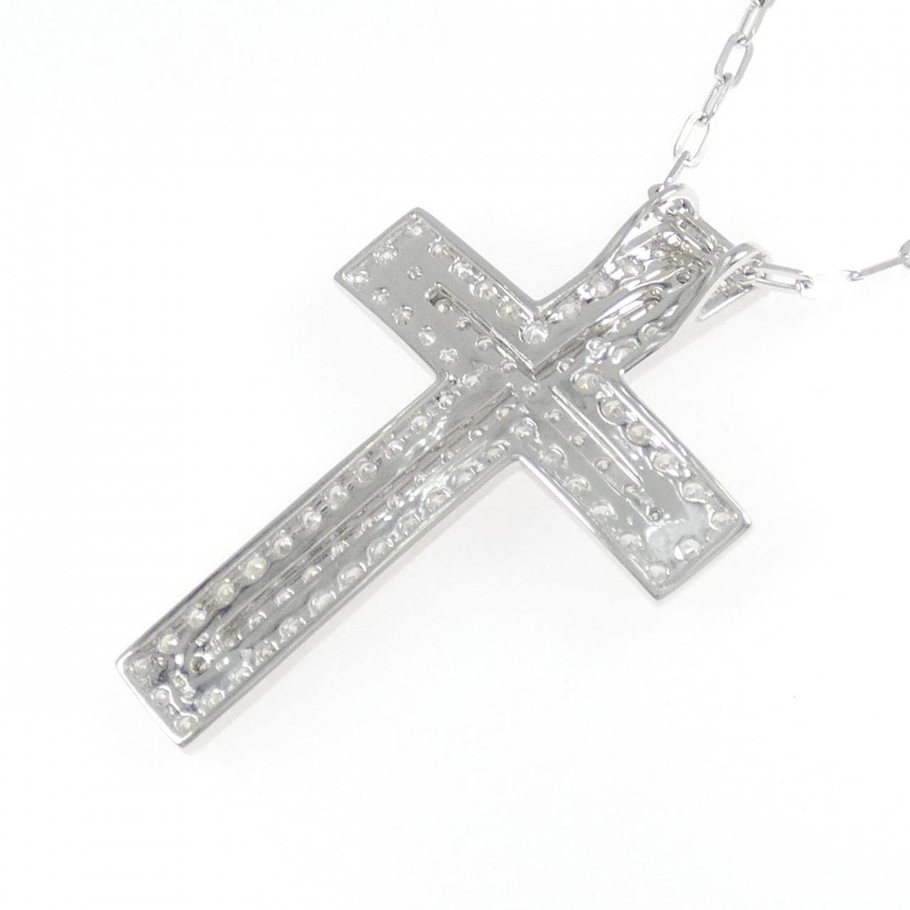 K18WG クロス ダイヤモンド ネックレス 2.60CT