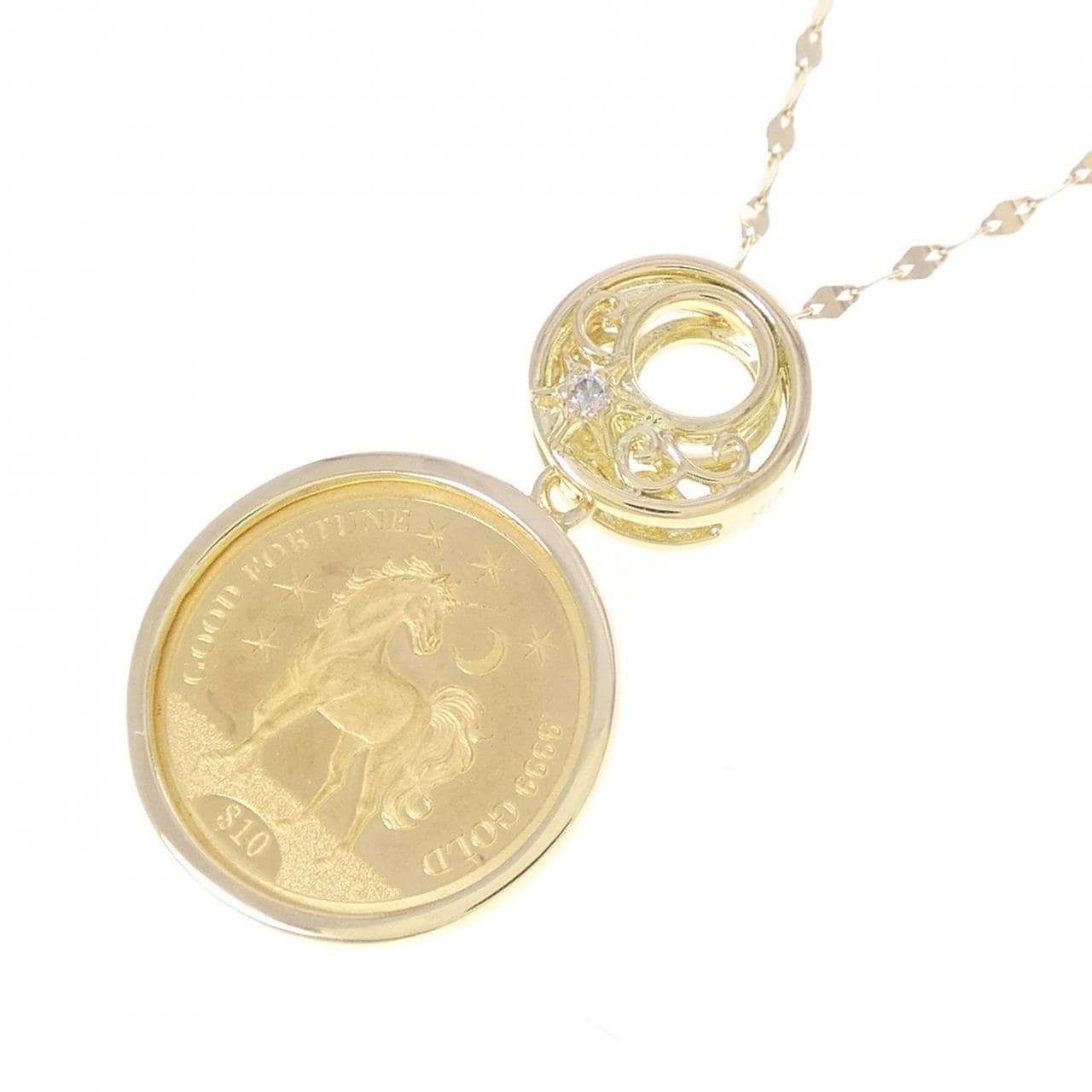 K18YG(枠) ダイヤモンド コイン ネックレス0.01CT