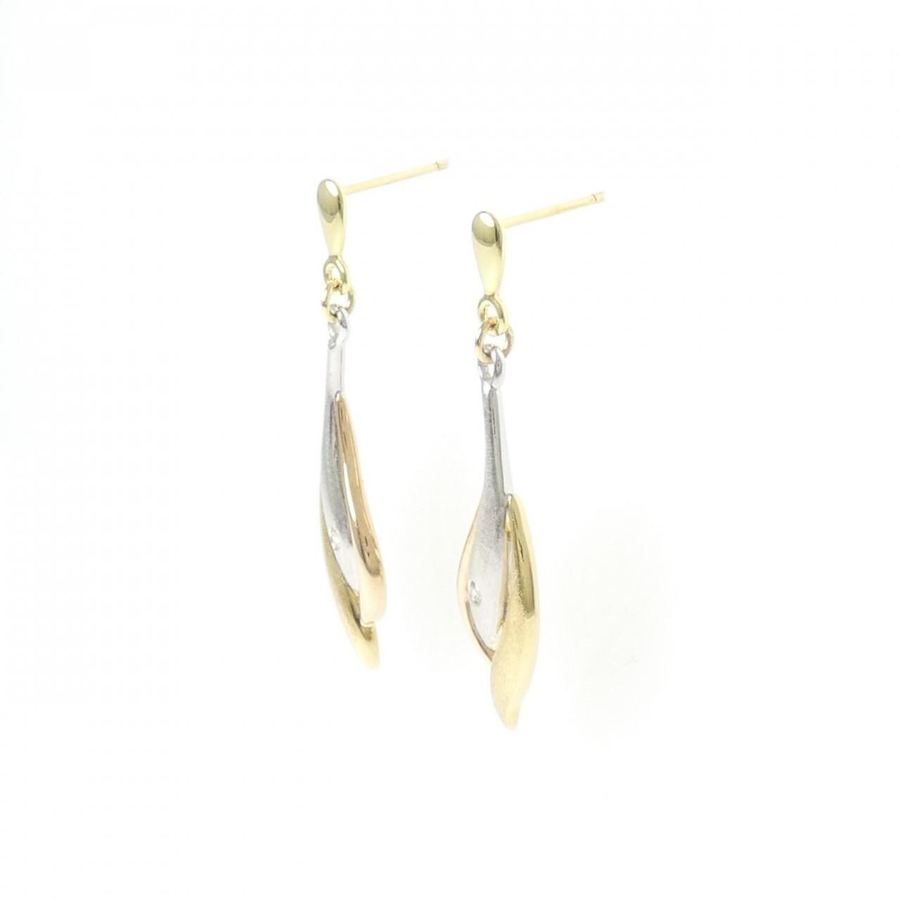 K18スリーカラー ダイヤモンド ピアス 0.04CT