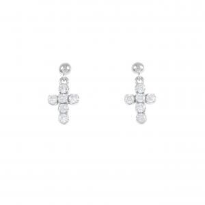 K18WG クロス ダイヤモンド ピアス 0.30CT