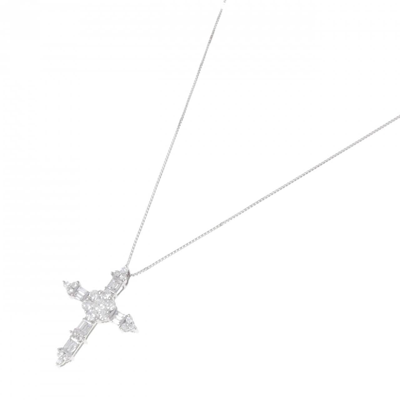 K18WG クロス ダイヤモンド ネックレス 1.50CT