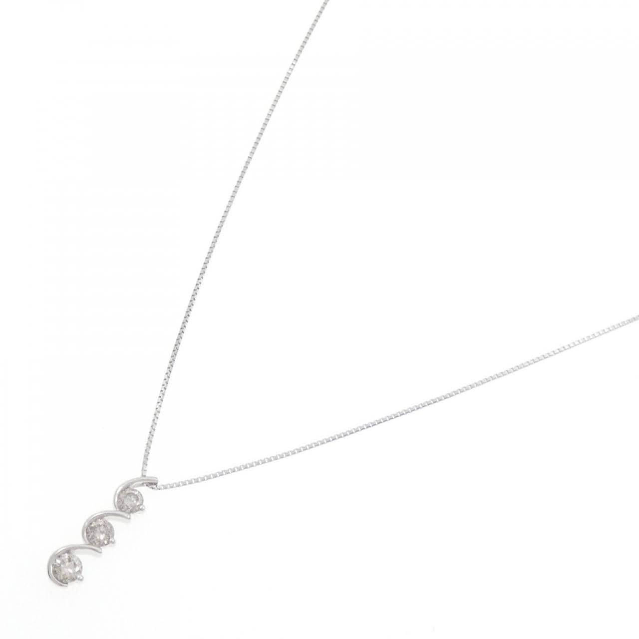 K18WG スリーストーン ダイヤモンド ネックレス 0.48CT