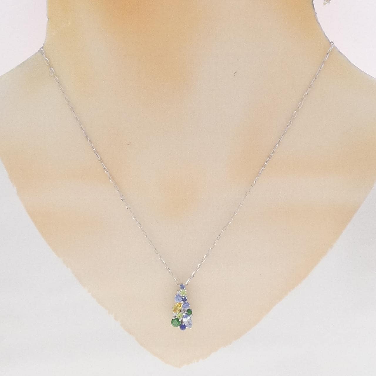 K18WG/750WG カラーストーン ネックレス