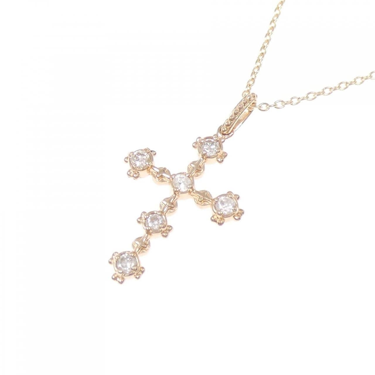K10PG クロス ダイヤモンド ネックレス 0.15CT