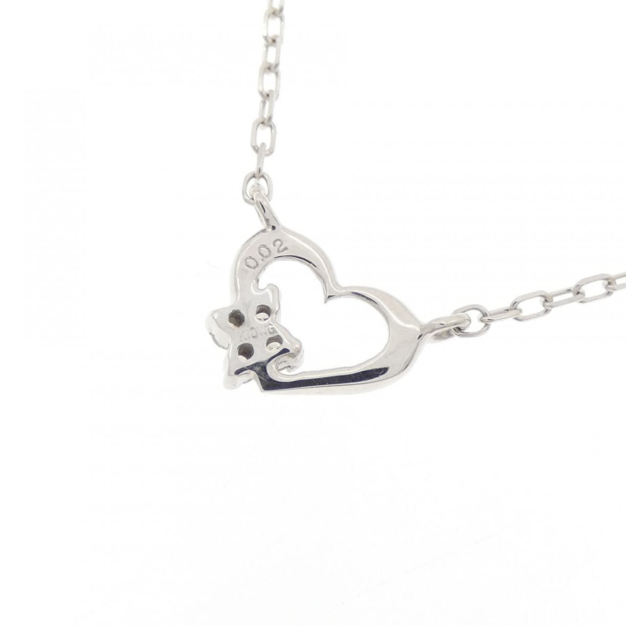 K10WG ハート×フラワー ダイヤモンド ネックレス 0.02CT