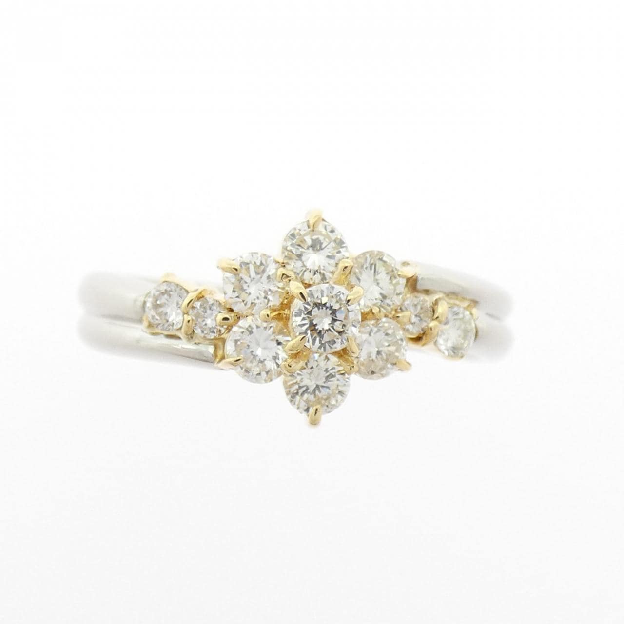 K18YG/PT900花朵钻石戒指0.50CT