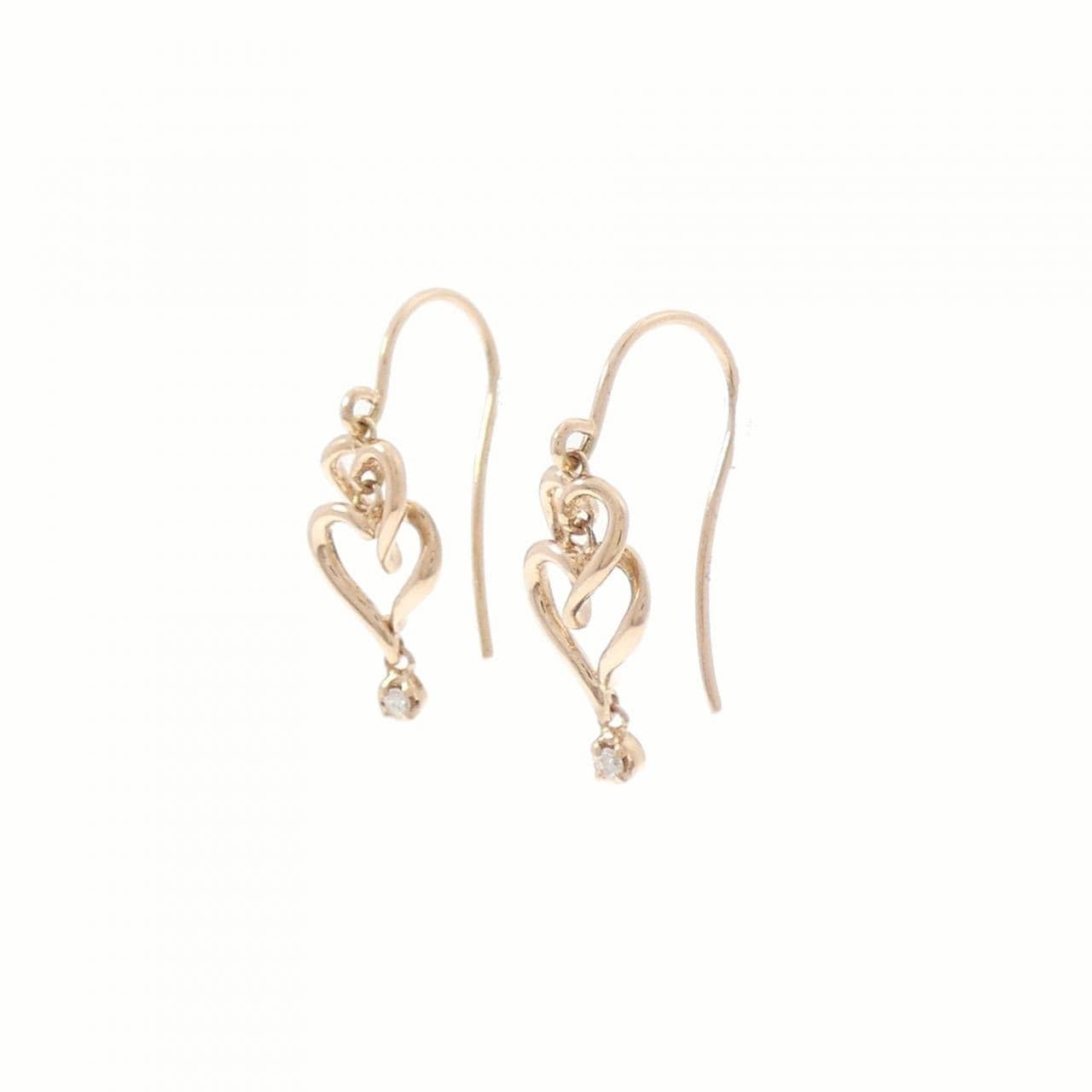 K10PG ハート ダイヤモンド ピアス