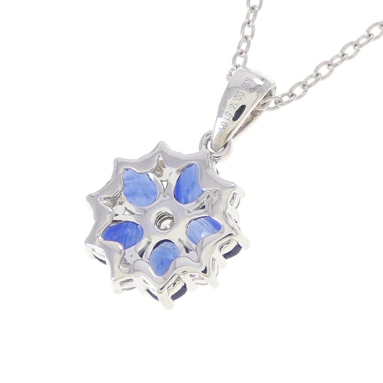 K18WG フラワー サファイヤ ネックレス 1.05CT