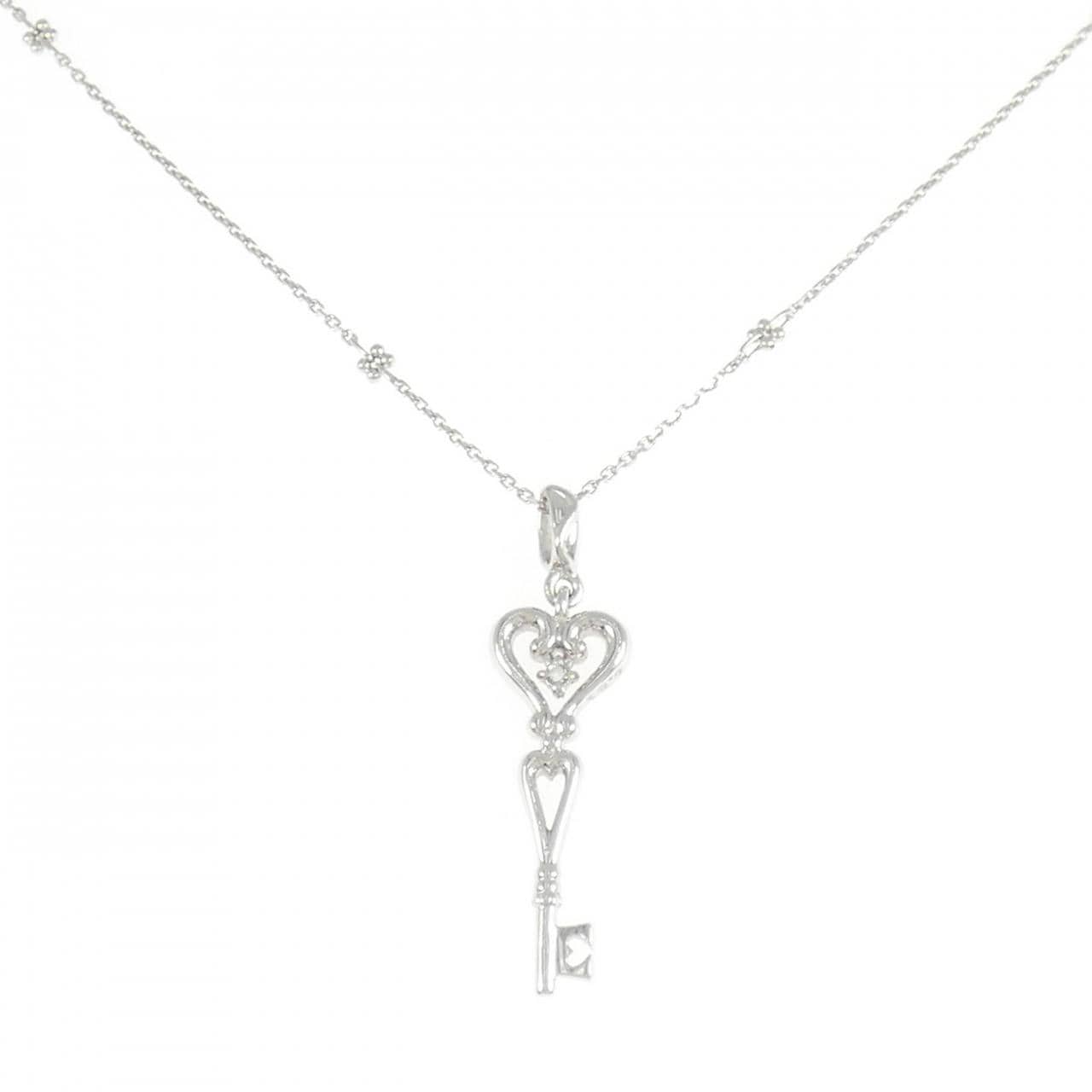 K18WG キー×ハート  ダイヤモンド ネックレス 0.01CT