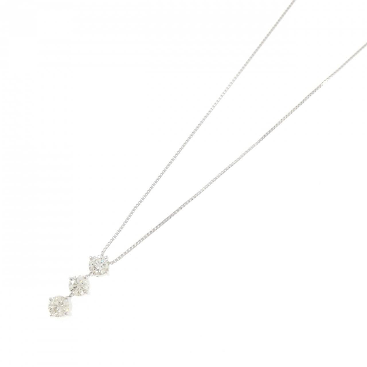 K18WG スリーストーン ダイヤモンド ネックレス 1.05CT