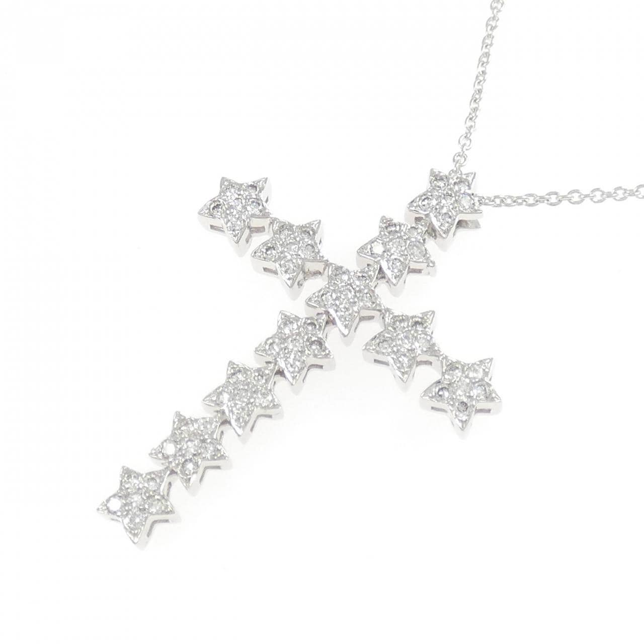 K18WG クロス×スター ダイヤモンド ネックレス 0.44CT