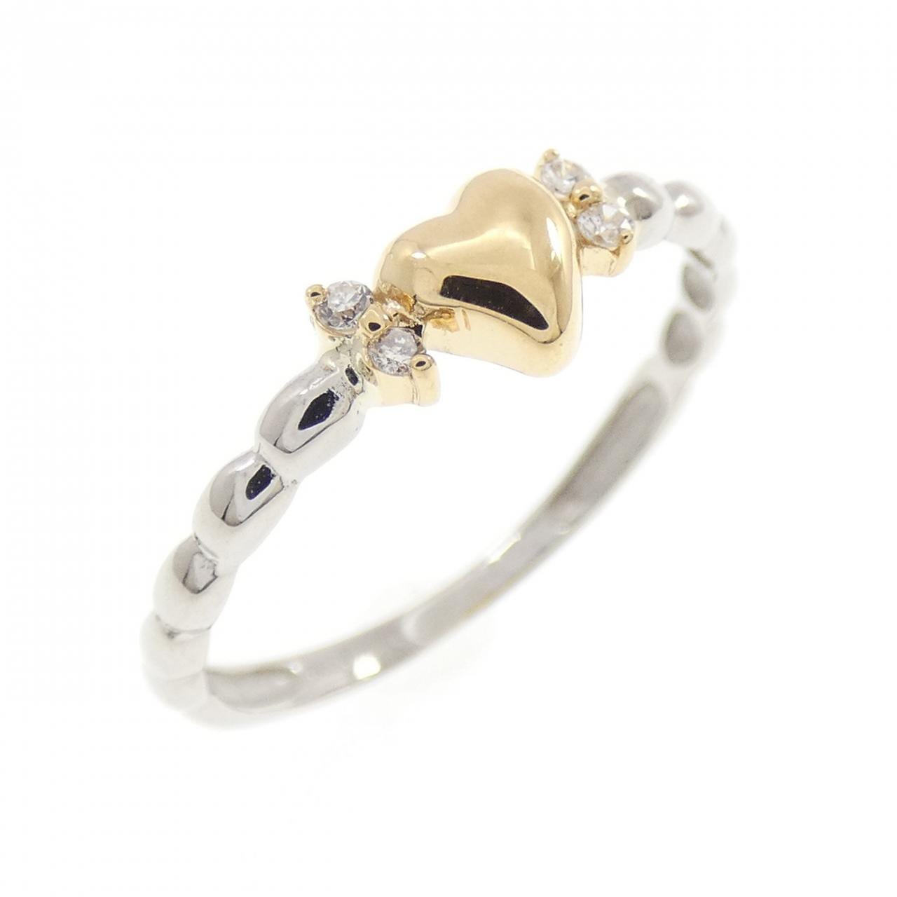 PT900/K18YG ハート ダイヤモンド リング