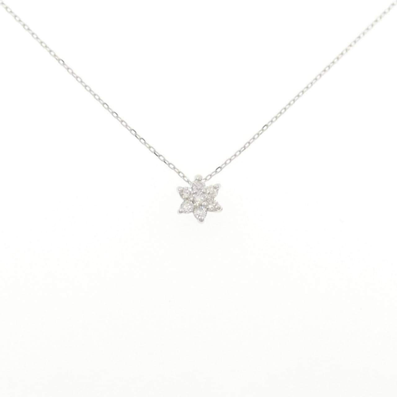 K18WG フラワー ダイヤモンド ネックレス 0.10CT