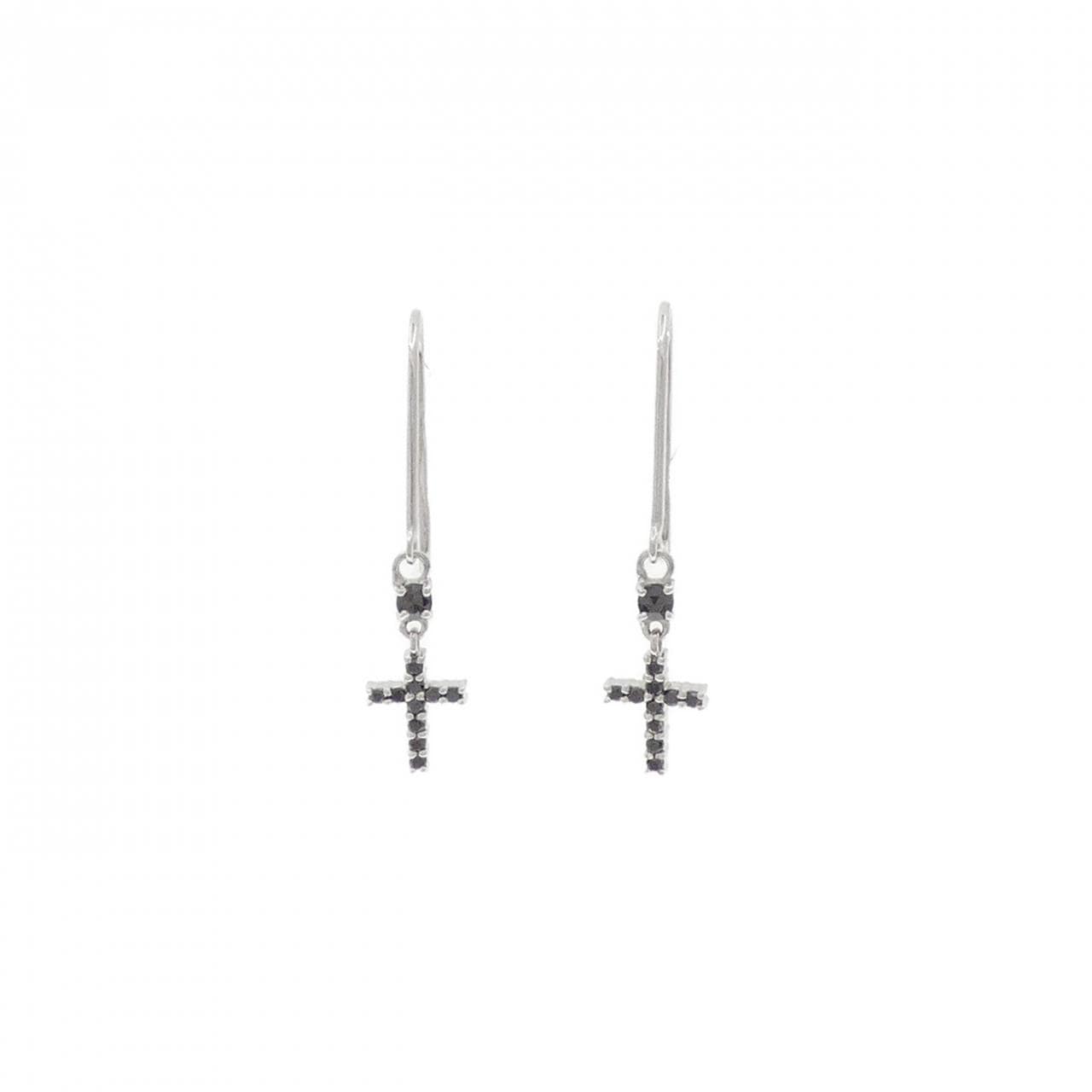 K10WG クロス ダイヤモンド ピアス 0.12CT
