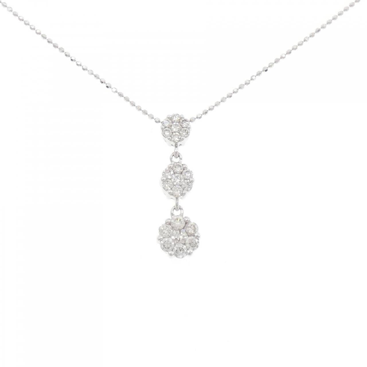 K18WG フラワー ダイヤモンド ネックレス 1.00CT
