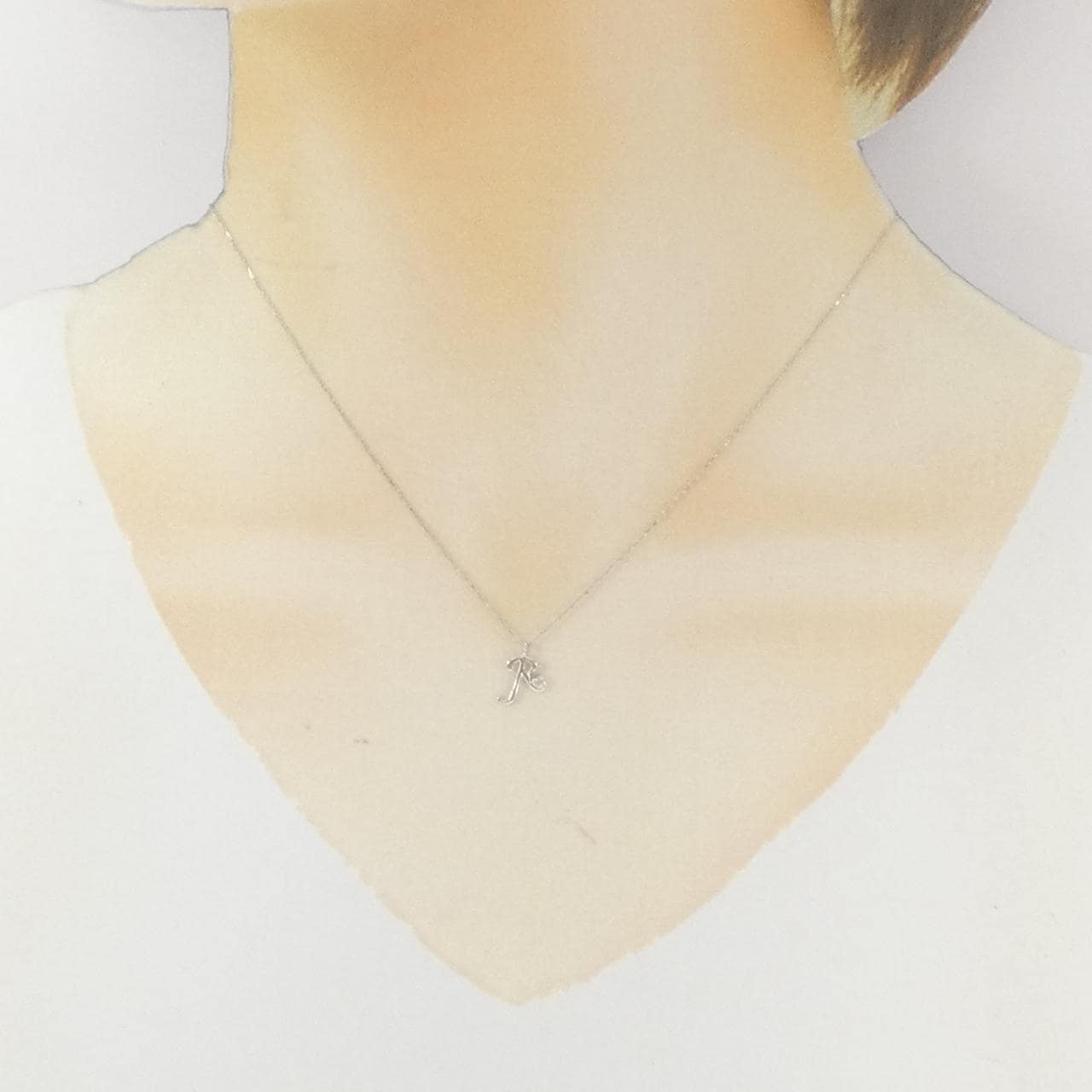 K10WG イニシャルR ダイヤモンド ネックレス 0.01CT