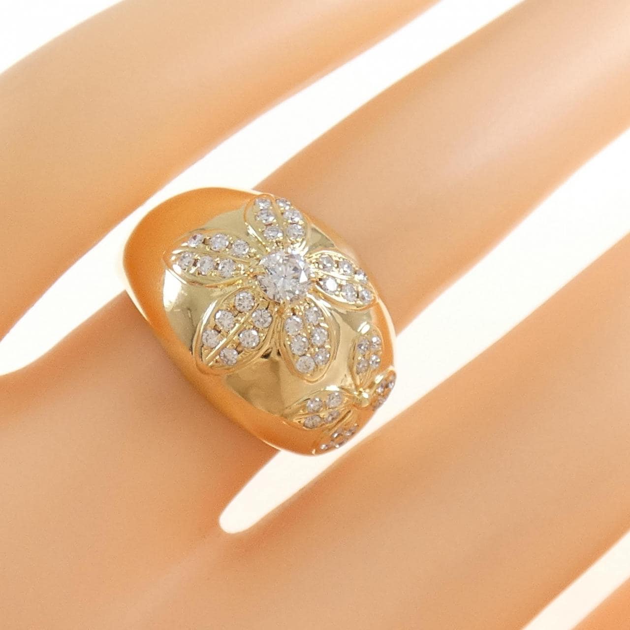 K18YG フラワー ダイヤモンド リング 0.14CT