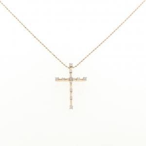K10PG クロス ダイヤモンド ネックレス 0.11CT