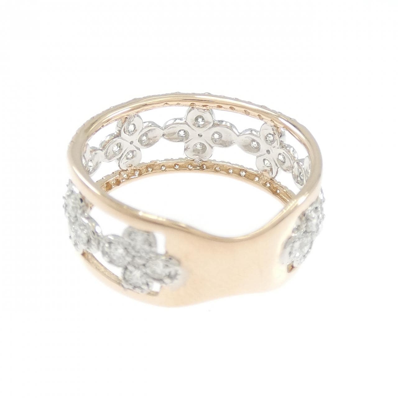 K18PG/PT900 フラワー ダイヤモンド リング 0.85CT