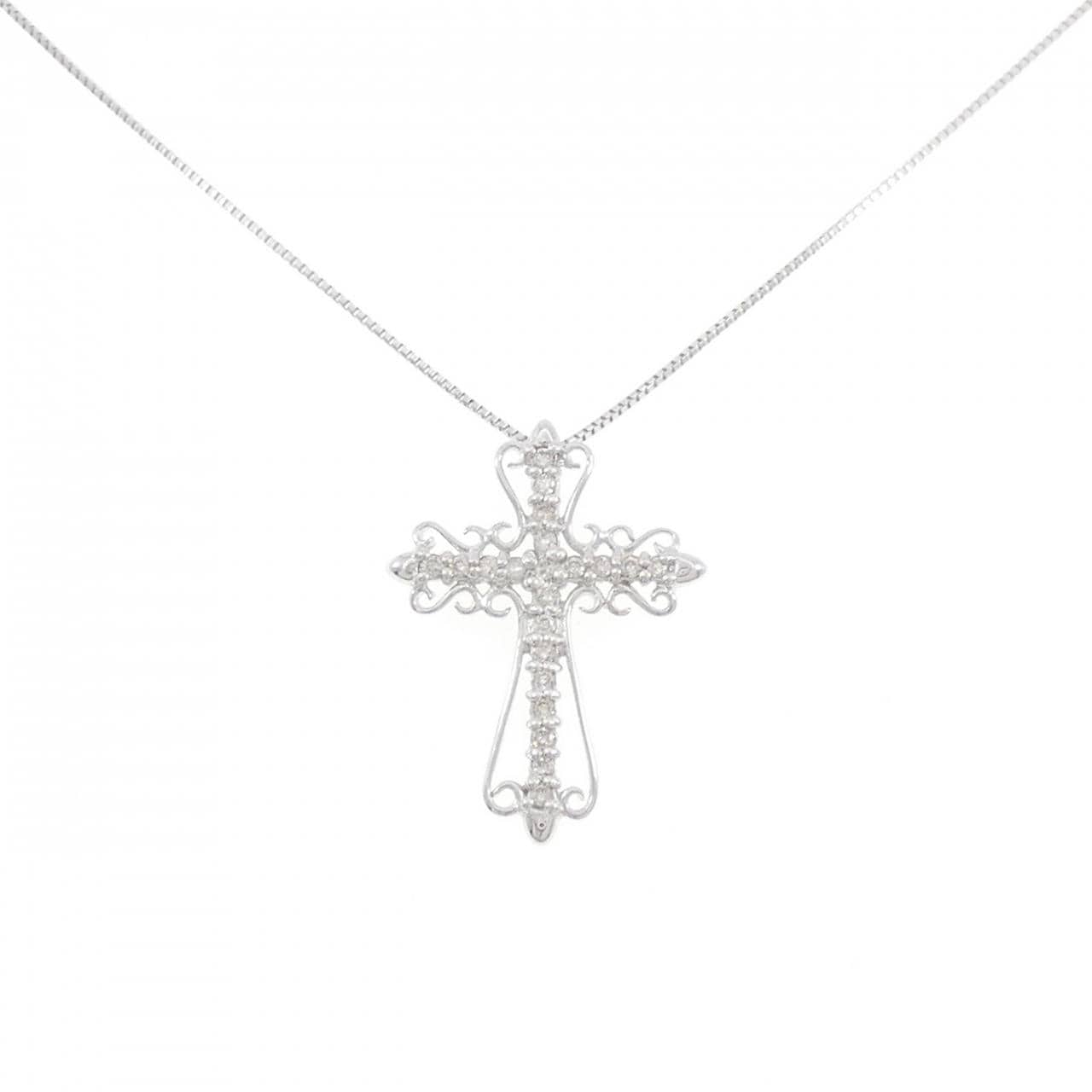 K18WG クロス ダイヤモンド ネックレス 0.15CT