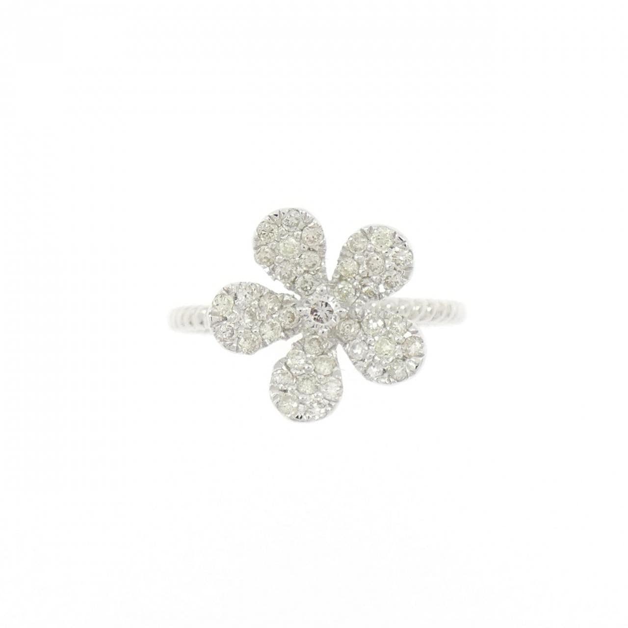 K18WG フラワー ダイヤモンド ピンキーリング 0.25CT