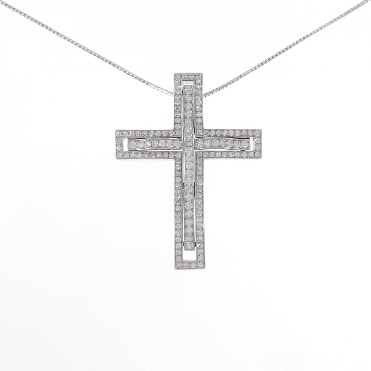 K18WG クロス ダイヤモンド ネックレス 2.125CT