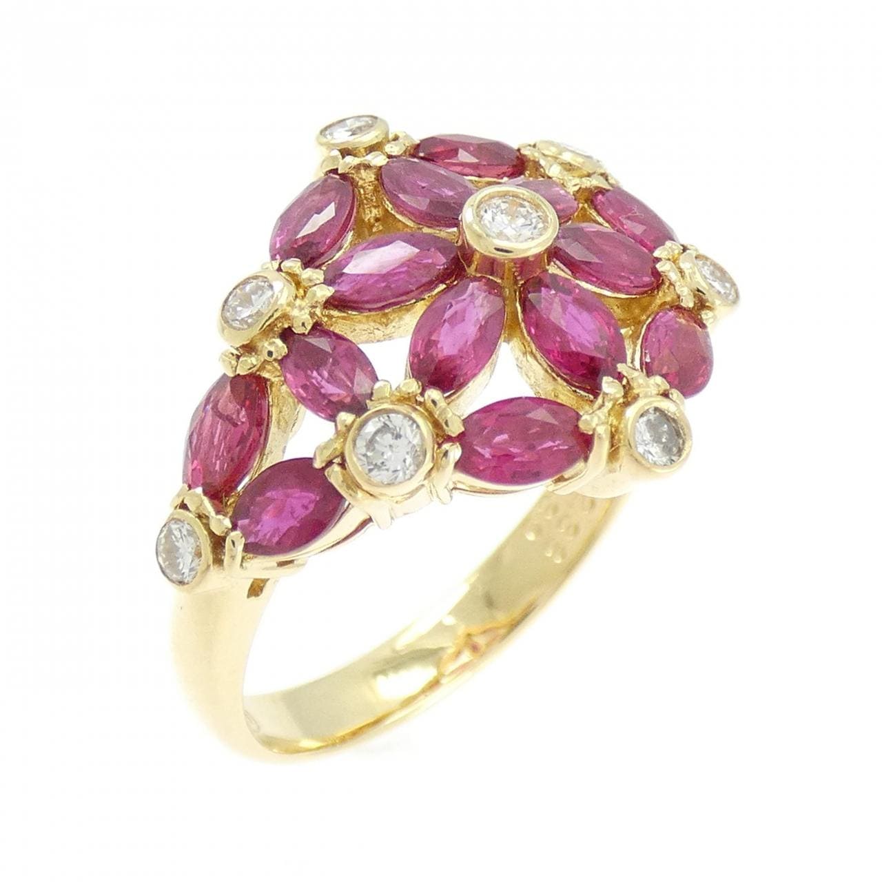 K18YG フラワー ルビー リング 2.38CT