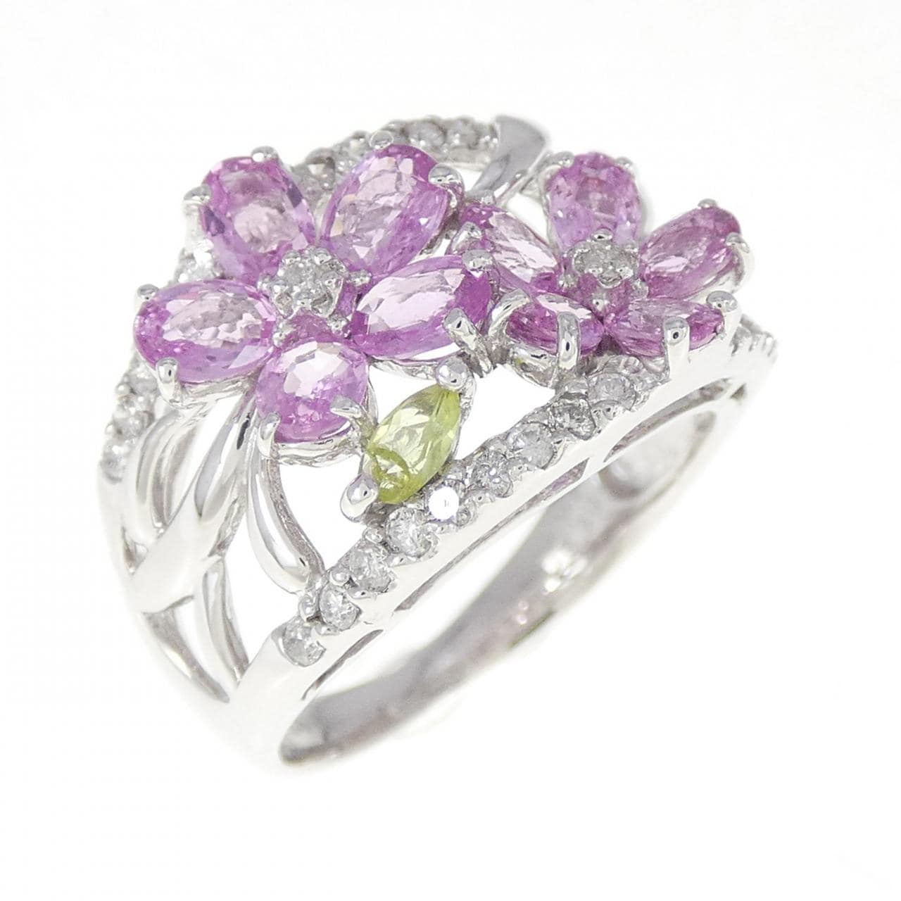 K14WG Flower Color Stone Ring