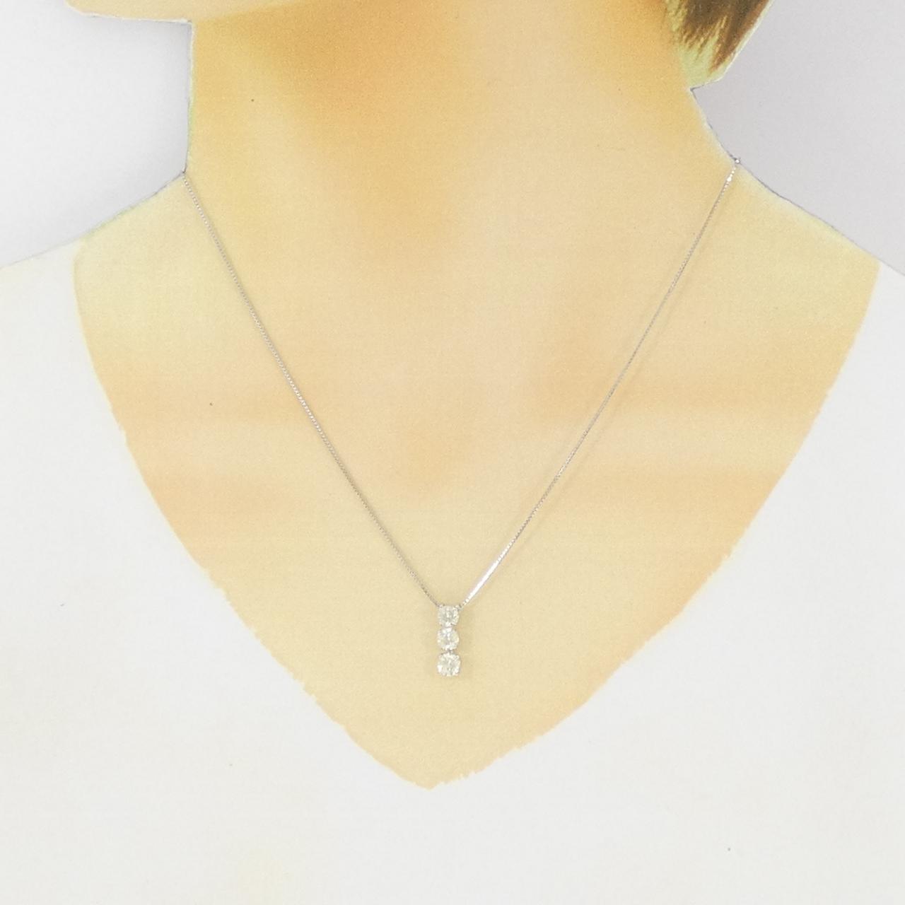K18WG スリーストーン ダイヤモンド ネックレス 1.03CT