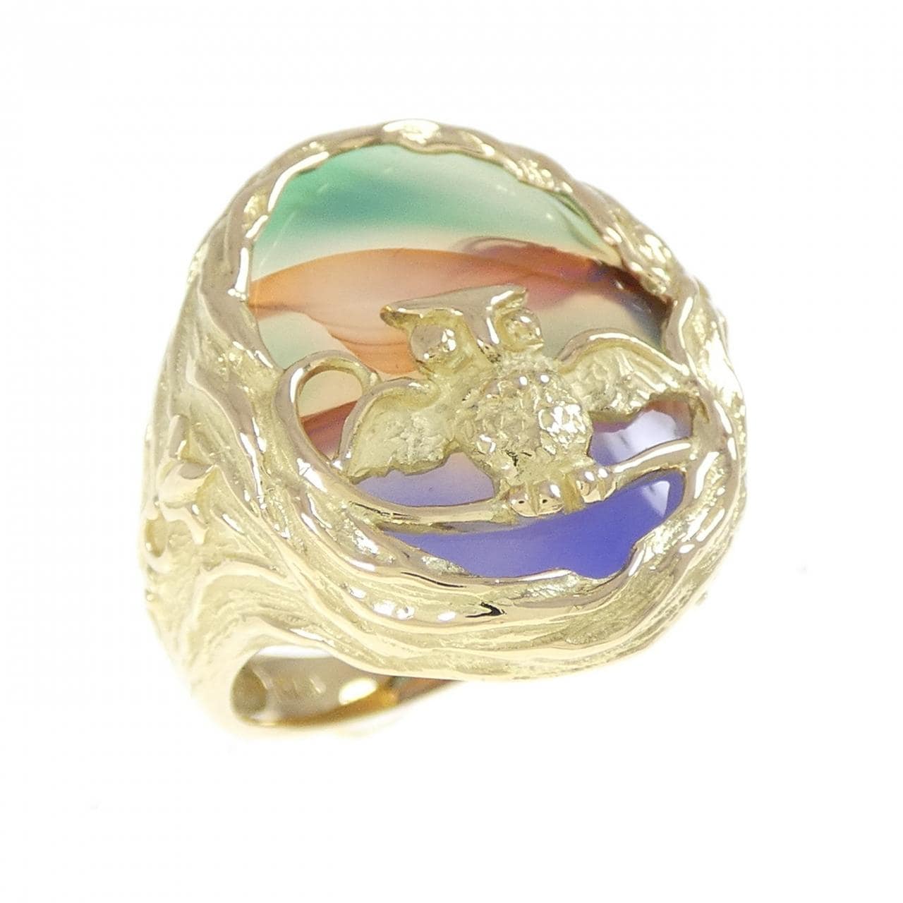 K18YG メノウ フクロウ リング