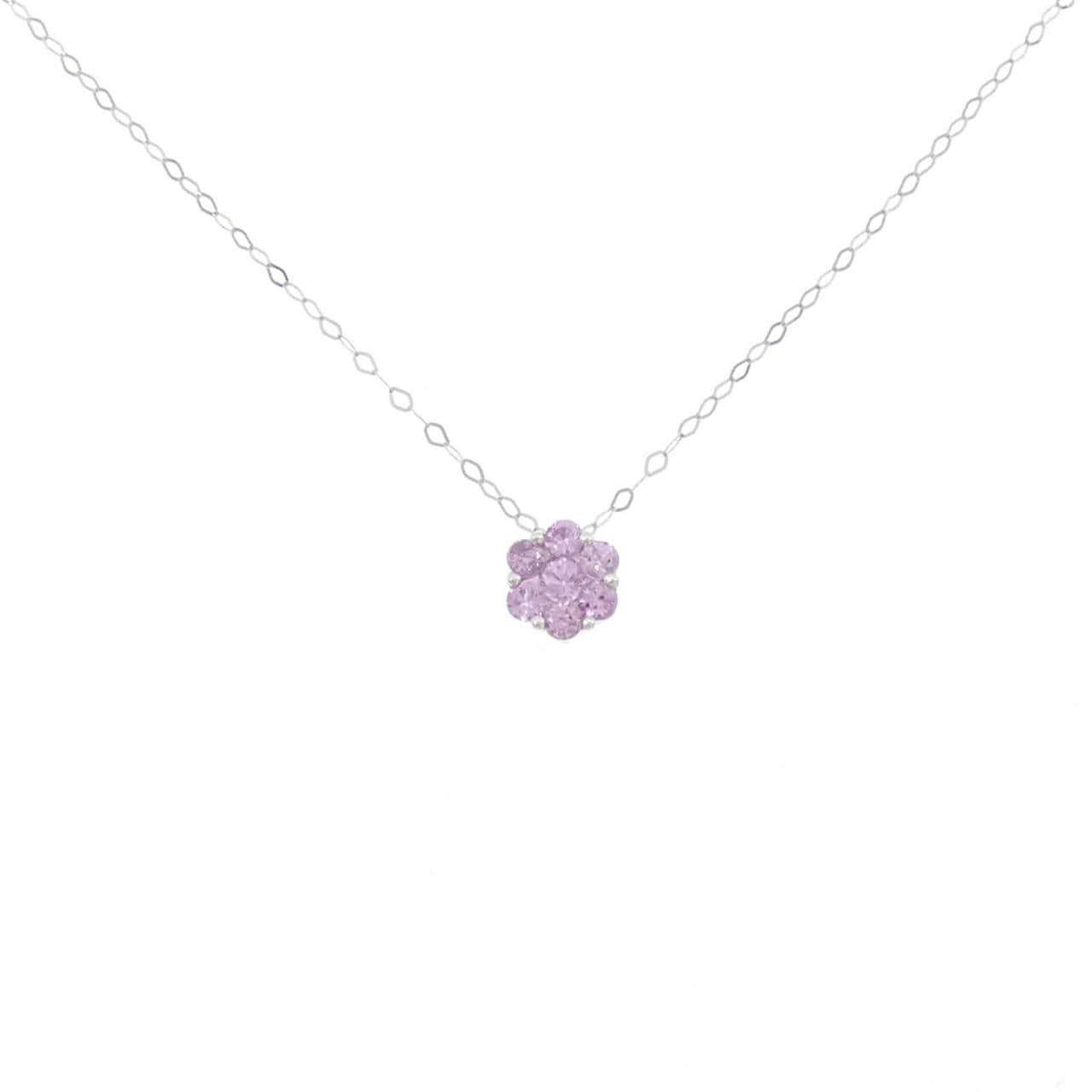 K18WG/750WG フラワー サファイヤ ネックレス 0.42CT