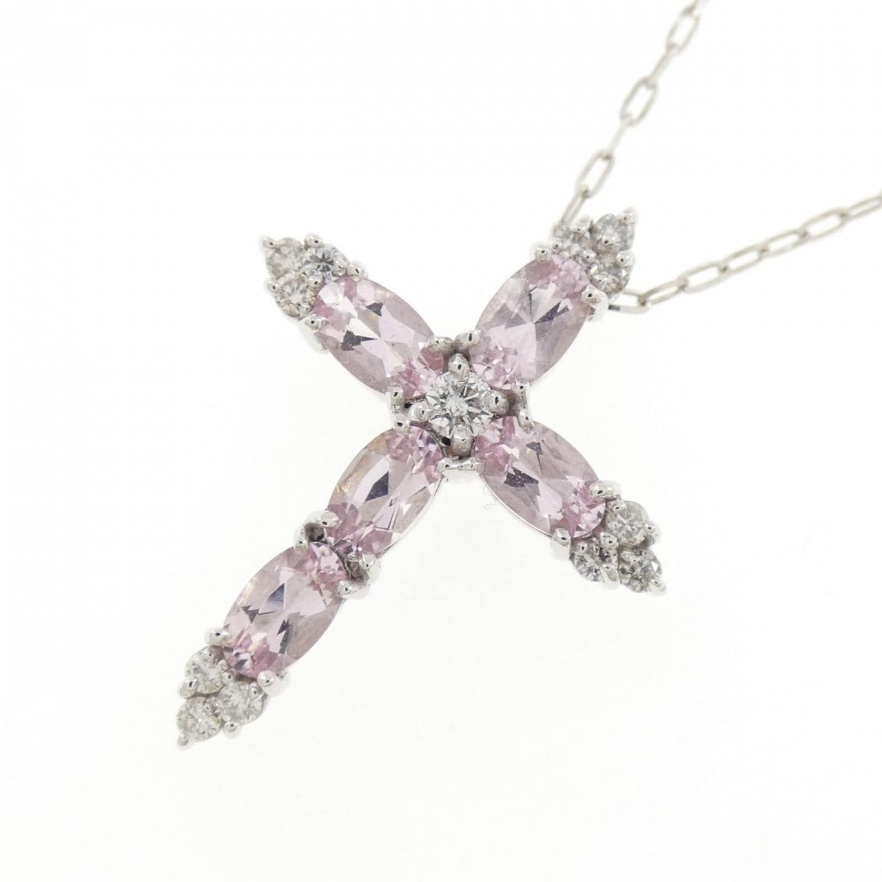 K18WG クロス モルガナイト ネックレス 0.97CT