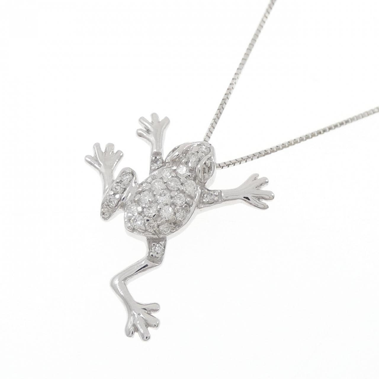 K18WG フロッグ パヴェ ダイヤモンド ネックレス 0.30CT